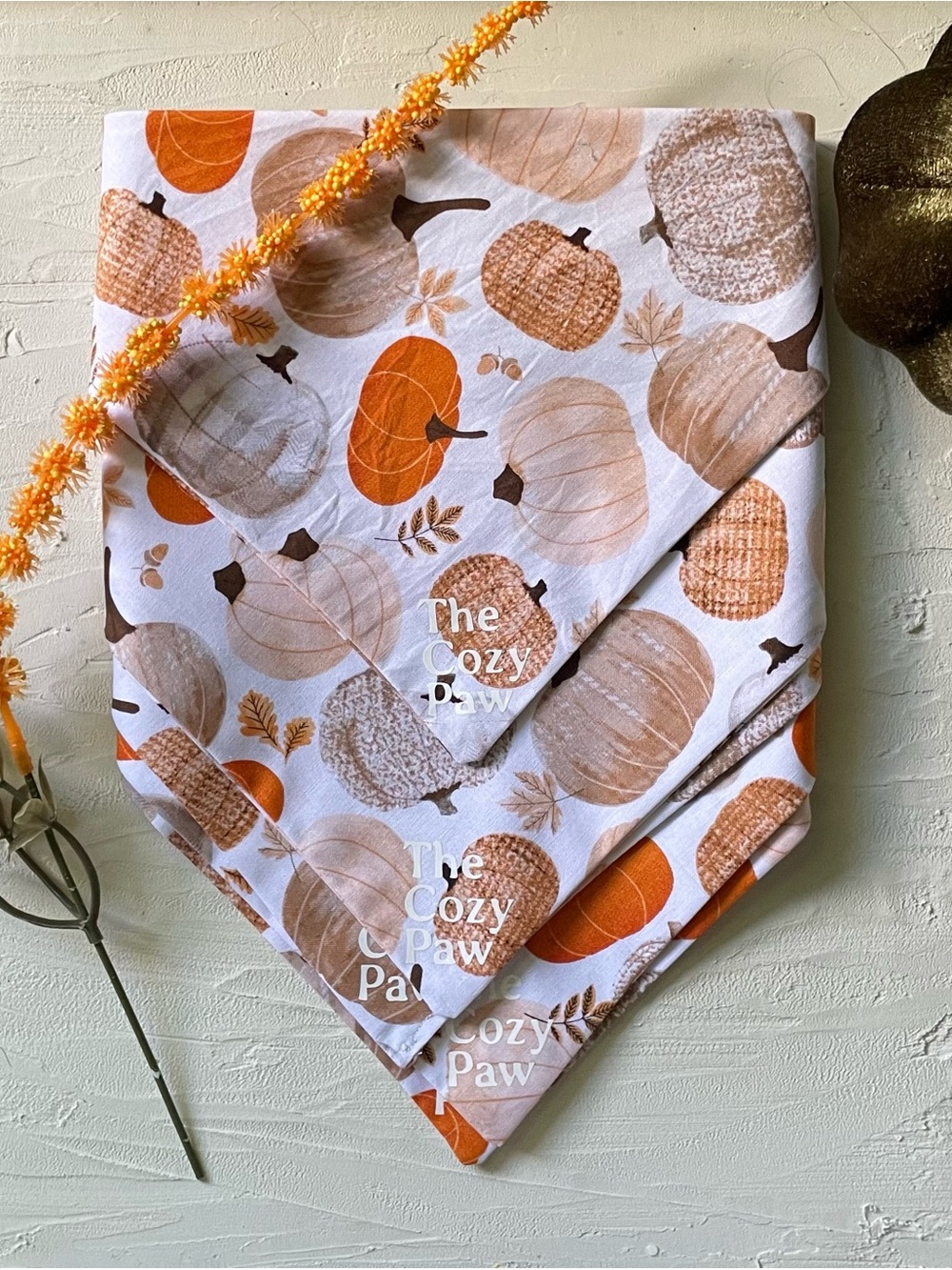 Pet Pumpkin Pattern Bandana Bib - Orange & Beige